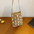 Bolso bandolera de paja tejido a mano con detalles de conchas para vacaciones de verano - Caqui (5061)
