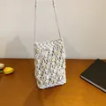 Bolso bandolera bohemio de macramé blanco con detalles de conchas para vacaciones de playa - Blanco (5061)