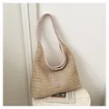 Hand-woven straw tote bag for women featuring pink straps and pink TOTE BAG embroidery - Style 1 (Letter Embroidery) / Pink