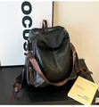 Zaino da donna in pelle PU nera a grande capacità con spallacci marroni per uso quotidiano. - Nero