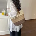 Sac cabas tissé à la main avec dégradé de couleurs pour les vacances d'été - Blanc Cassé Dégradé / Blanc Cassé