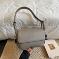 Elegant gray lychee texture small square shoulder bag with adjustable strap for women - Gray