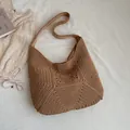 Große vielseitige braune gehäkelte Stroh-Schultertasche für Strandurlaub und Alltag - Stil 2 / Khaki