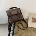Zaino vintage in ecopelle marrone per donna con dettaglio fibbia e manico superiore - Tipo standard / Caffè