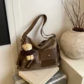 Grande borsa tote vintage marrone multifunzionale in tela con ciondolo a orsetto - Con Ciondolo a Orsetto / Caffè