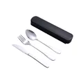 Portable stainless steel cutlery set with spoon, fork, and knife in a black storage case. - Knife Fork Spoon (Drawer Box) / Black
