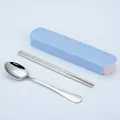 Portable stainless steel cutlery set with blue storage box spoon and chopsticks - Spoon and Chopsticks Set / Drawer Box / Blue