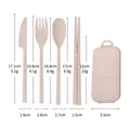 Wheat straw portable cutlery set with storage box dimensions for travel and outdoor dining - Five-Piece Set / Beige