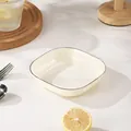 Elegant cream-colored square dipping sauce dish with silver rim for snacks and fruit - Silver Edge Style / Cream
