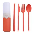 Sustainable orange wheat straw 4-piece cutlery set with portable travel storage case - 5 Pieces Pack / Orange