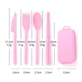 Portable pink wheat straw cutlery set with knife fork spoon and chopsticks details - Five-Piece Set / Pink