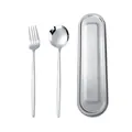 Portable stainless steel cutlery set including spoon and fork with a silver metal storage case - Spoon + Fork + Case