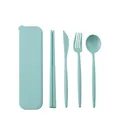 Eco-friendly wheat straw portable cutlery set in mint green with travel storage case - Storage Box Set / Without Paper Outer Box / Light Green