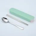 Portable stainless steel cutlery set with spoon and chopsticks in a mint green case - Spoon and Chopsticks Set / Drawer Box / Green