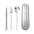 Portable stainless steel cutlery set with spoon, fork, chopsticks and a metal storage case - Chopsticks + Spoon + Fork + Case