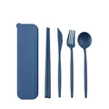 Eco-friendly navy blue wheat straw cutlery set with storage box 4-piece portable kit - Storage Box Set / Without Paper Outer Box / Dark Blue
