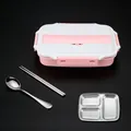Pink 304 stainless steel 3-compartment bento box set with spoon and chopsticks - 3-Compartment (White Lid) / Pink