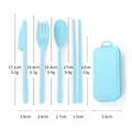 Portable wheat straw cutlery set 5-piece including fork spoon chopsticks in blue box - Five-Piece Set / Green
