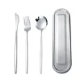 Portable stainless steel cutlery set with silver metal case for students and office workers - Knife + Spoon + Fork + Case