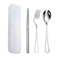 3-piece portable 304 stainless steel cutlery set including spoon fork chopsticks and box - Chopsticks Spoon Fork Set