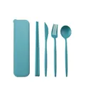 Portable wheat straw cutlery set with teal case, includes spoon fork knife chopsticks - Storage Box Set / Without Paper Outer Box / Dark Green