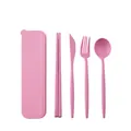 Sustainable pink wheat straw cutlery set including fork knife spoon and chopsticks - Storage Box Set / Without Paper Outer Box / Pink
