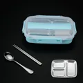 Professional sky blue 304 stainless steel lunch box set with 3 compartments and cutlery - 3-Compartment (Transparent Lid) / Blue