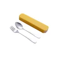 Portable stainless steel cutlery set with fork and spoon in a vibrant yellow case - Style 1010 / Spoon and Fork 2-Piece Set (Nordic Green Box)