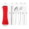 Portable stainless steel travel cutlery set with a red pouch including spoon and fork - Red