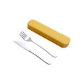 Premium portable stainless steel cutlery set with fork and knife in yellow storage case - Style 1010 / Knife and Fork 2-Piece Set (Yellow Box)