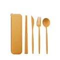 Portable eco-friendly wheat straw cutlery set including chopsticks fork spoon and box - Storage Box Set / Without Paper Outer Box / Yellow