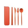 Orange wheat straw cutlery set with portable case including knife fork and spoon - Storage Box Set / Without Paper Outer Box / Orange