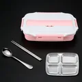 Pink 304 stainless steel 4-compartment bento box set with spoon and chopsticks - 4-Compartment (White Lid) / Pink
