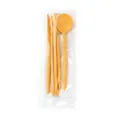 Portable orange wheat straw 4-piece cutlery set including knife, fork, spoon, and chopsticks - PE Bag / Yellow