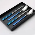 304 stainless steel cutlery gift set with blue handles, two spoons and chopsticks pairs - Four-Piece Set (Blue Handle)