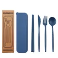Portable navy blue wheat straw dinnerware set with knife fork spoon chopsticks - With Outer Paper Box / Dark Blue