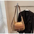 Vintage large capacity brown hobo tote bag with functional front pocket for women - Brown
