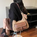 Brown large capacity hobo bag for women with plush bear charm - With Pendant / Brown