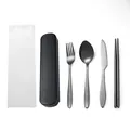 Portable black stainless steel cutlery set with travel storage case - Chopsticks Spoon Box Bag / Black
