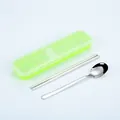 Portable stainless steel cutlery set including spoon and chopsticks with green case - Green Storage Box / Natural