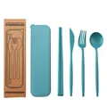 Eco-friendly teal wheat straw portable cutlery set with storage box and packaging - With Outer Paper Box / Dark Green
