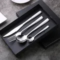 Elegant 4-piece silver stainless steel cutlery set with black luxury gift box - Four-Piece Set