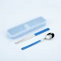 Portable 304 stainless steel cutlery set with blue handles and matching travel case - Blue Storage Box / Blue Silver