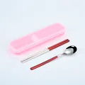 Portable 304 stainless steel cutlery set with red handles and pink storage box gift - Pink Storage Box / Silver Red