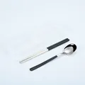 Portable 304 stainless steel cutlery set with black handle spoon and chopsticks in case - Transparent Storage Box / Black Silver
