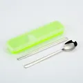 Portable stainless steel cutlery set with spoon, chopsticks, and green travel case - 2-Piece Set (Spoon and Chopsticks) / Silver Handle/Green Box