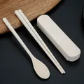 Umweltfreundliches tragbares Besteckset aus Weizenstroh mit Löffel, Stäbchen und Box - Essstäbchen Löffel Set / Nordisches Beige