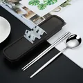 304 stainless steel travel cutlery set with chopsticks, spoon and case - Black - Two-Piece Set (410 Silver) / Silver