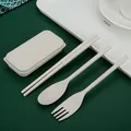 Portable wheat straw cutlery set with fork spoon chopsticks in beige - Beige