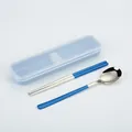 Portable blue 304 stainless steel cutlery set with travel case for outdoor use - 2-Piece Set (Spoon and Chopsticks) / Blue Silver/Blue Box